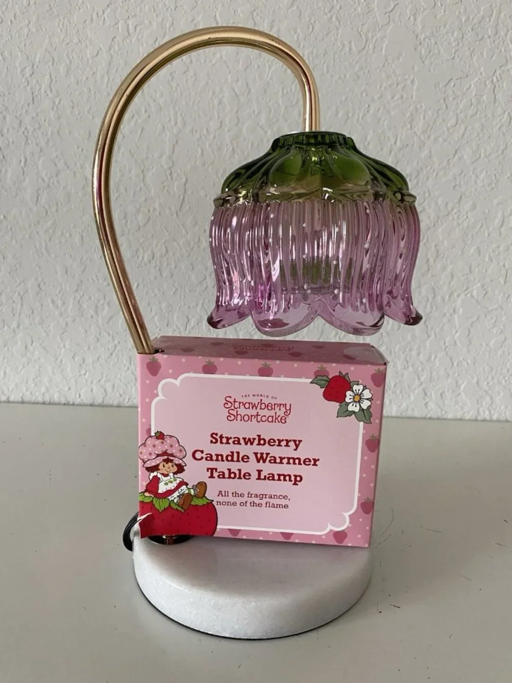 Strawberry Shortcake Candle Warmer Lamp Glass Shade PINK W/Marble Base VIRAL NEW